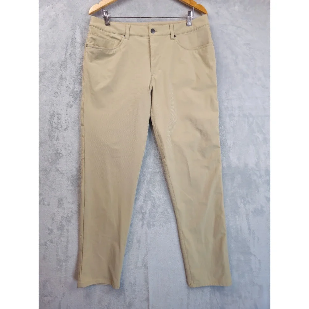 LULULEMON ABC CLASSIC FIT 5 POCKET Mens Sz 34x31 Khaki Warpstreme Stretch Pants